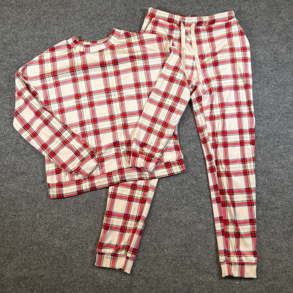Auden Soft Plush Fleece 2pc Long Sleeve & Jogger Pajama‎ Set Size XS Plaid NWOT